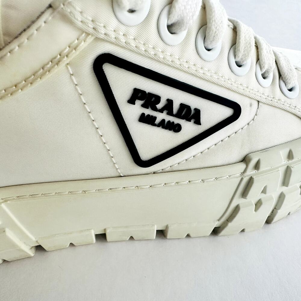Prada Double Wheel Re-Nylon Trainer White Size 37.5 Platform Sneakers Fashion - Picture 9 of 16
